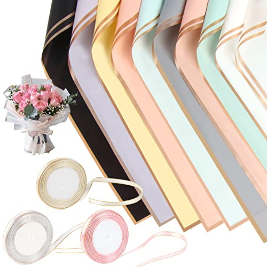 Florist Supply Ribbon - 60 Sheet Gold Edge Flower Wrapping