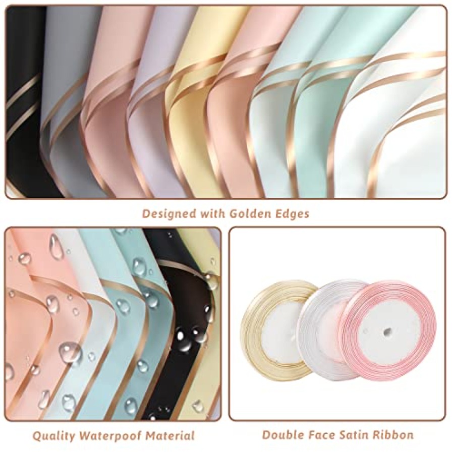 60 Sheet Gold Edge Flower Wrap - Florist Supply Ribbon incelemesi ve fiyatı